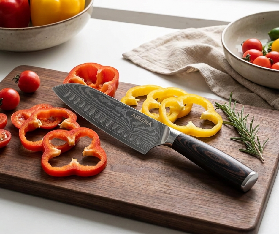 AIRENA 7" Professional Japanese Santoku Knife - High Carbon Steel Chef Knife