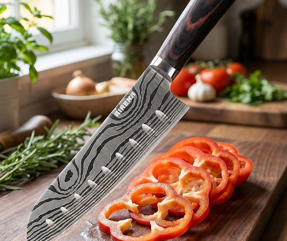 AIRENA 7" Professional Japanese Santoku Knife - High Carbon Steel Chef Knife