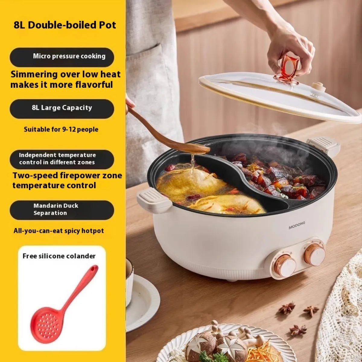 Modong Dual Broth Electric Hot Pot - 5L-8L Family Size - Authentic Chinese Sichuan Hot Pot