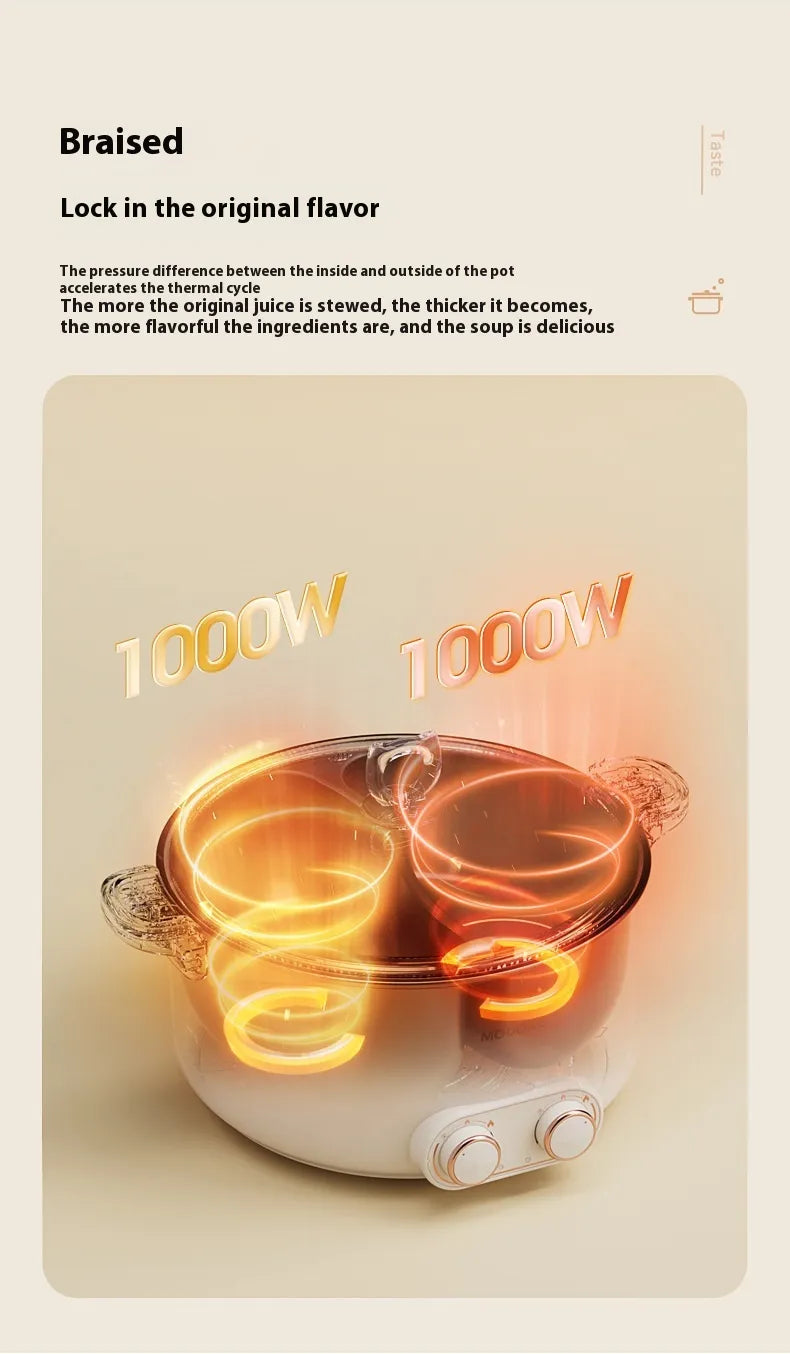 Modong Dual Broth Electric Hot Pot - 5L-8L Family Size - Authentic Chinese Sichuan Hot Pot