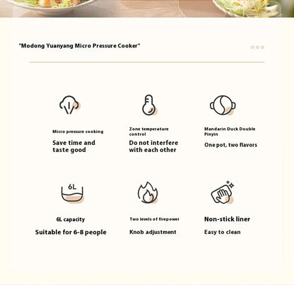 Modong Dual Broth Electric Hot Pot - 5L-8L Family Size - Authentic Chinese Sichuan Hot Pot